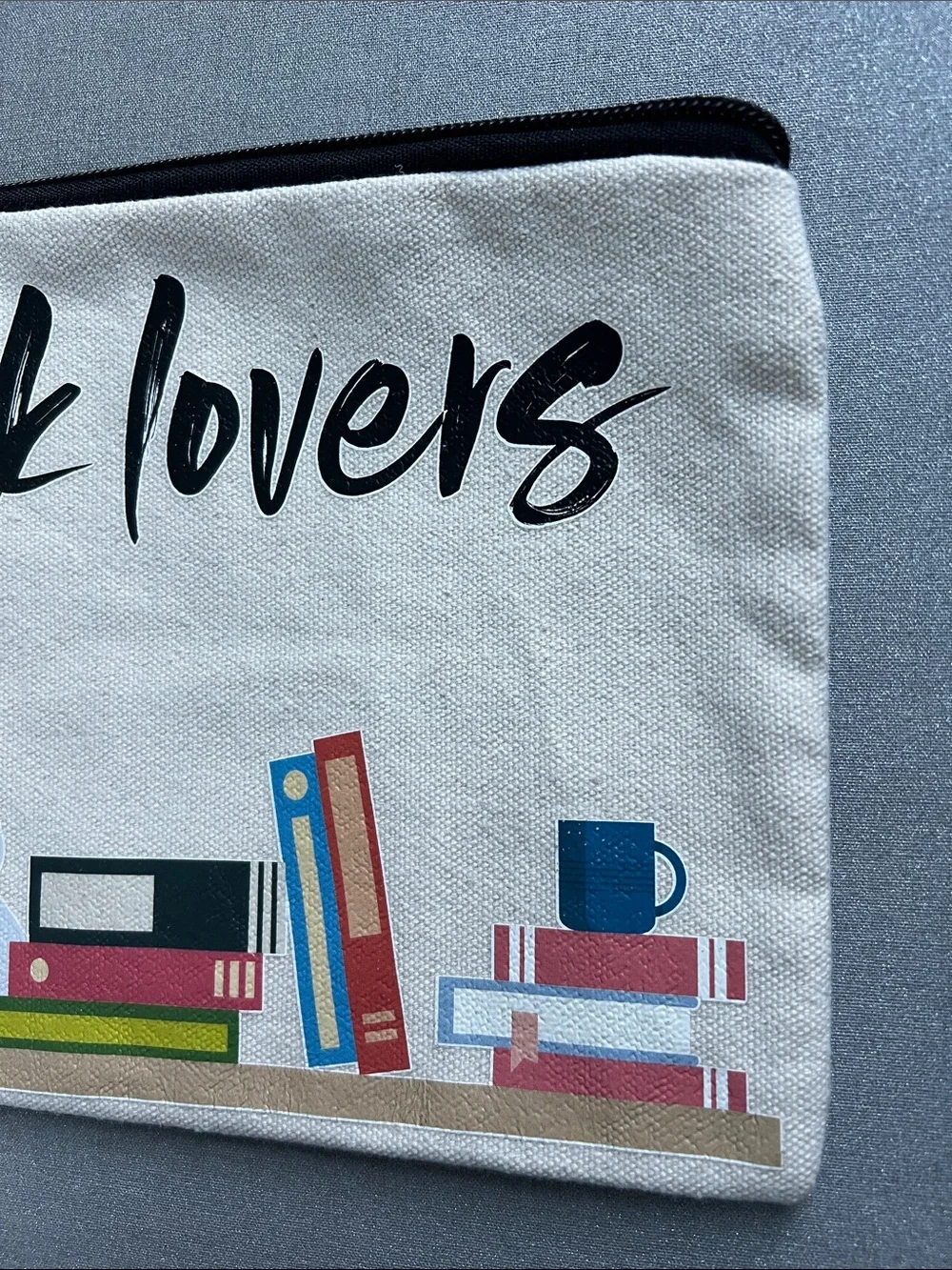 Book Lovers Canvas Zipper Pouch with Colorful Book Print Size 9” L x 6.5” W